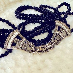 Heidi DAUS jet black and Swarvorski Crystals necklace and bracelet set! Fine!